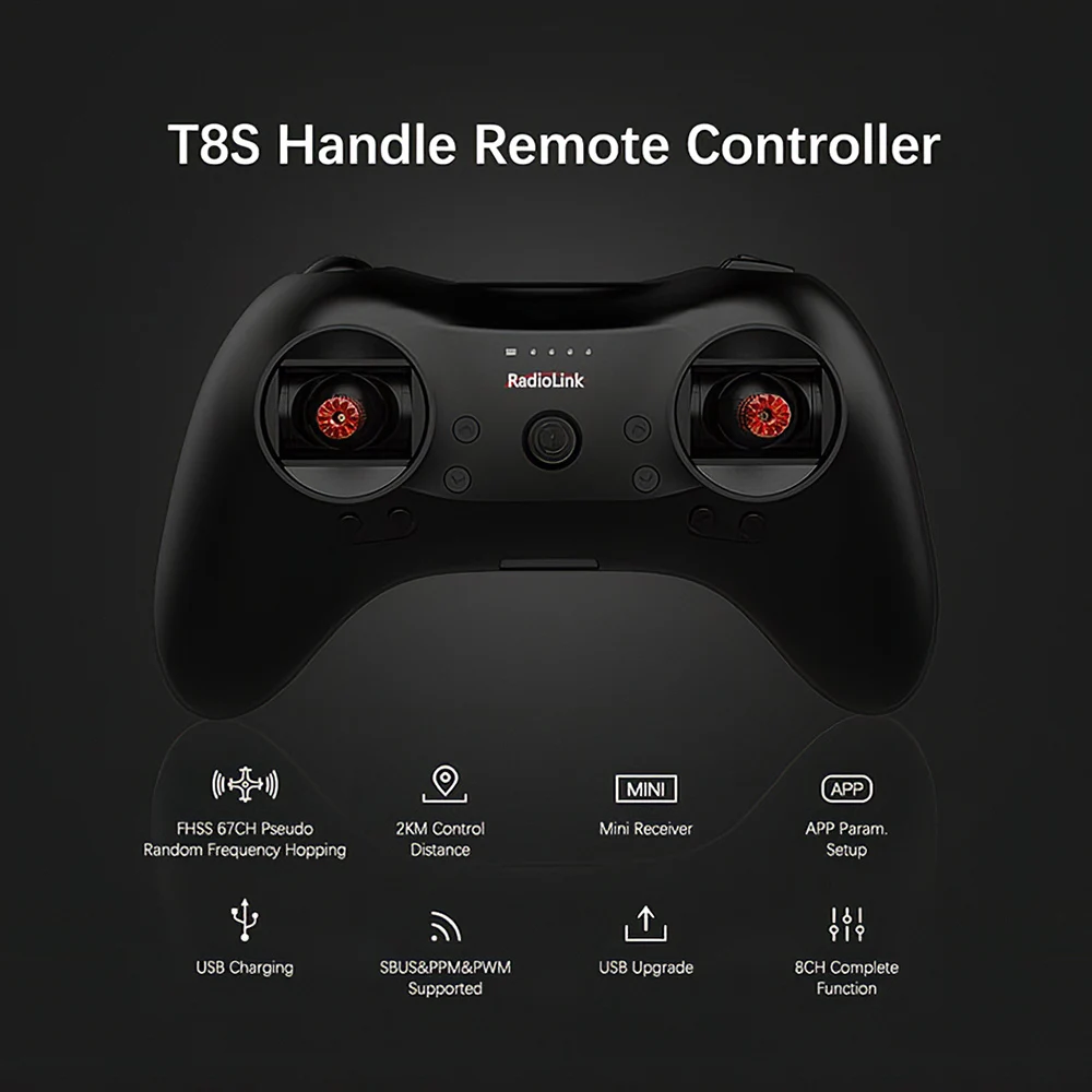 

8CH Radiolink T8S FHSS RC Handle Transmitter with R8EF 2.4GHz Receiver Support S-BUS PPM for RC Drone Fixed-wing RC Boat Car