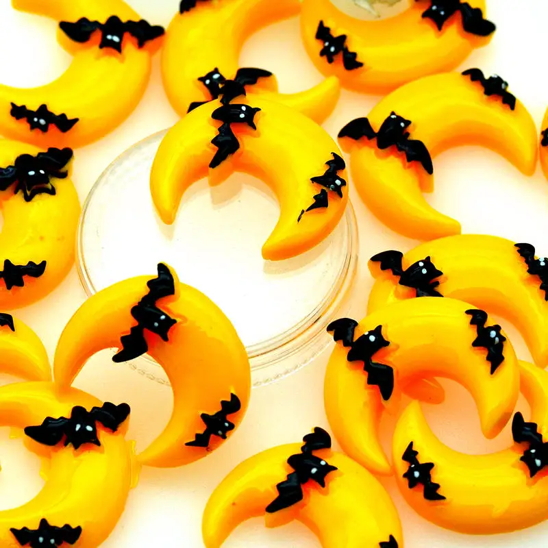 

10PCS 22X26mm Resin Flatback Scrapbooking Halloween Crescent Bat Halloween Party Decoration Cabochons