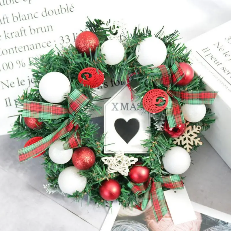 

30CM Merry Christmas wreath with Bell Bow Door Wall Garland navidad Handmade Rattan Pendant christmas decoration for home