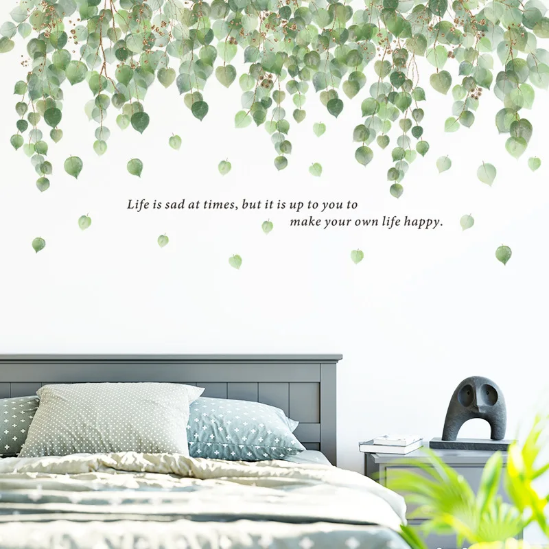 9 Large Green Leaf Long Vine Wall Stickers for Bedroom Living rooms Sofa TV Background Cane Vinyl Wall Decals Home Decoration