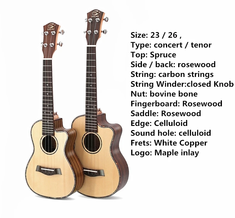 Spruce rosewood cut Гавайские гитары укулеле Топ твердый сопрано концертный тенор 21 23 26 дюймов электрогитара Ukelele Cutaway ель красное дерево кедр 4 струны pick UP - Цвет: Spruce rosewood cut