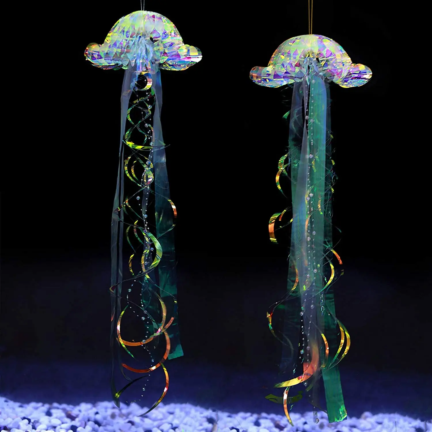 

2Pcs Glitter Iridescent Jellyfish Honeycomb for Under The Sea Little Mermaid Party Ocean Birthday Wedding Baby Shower Decoration