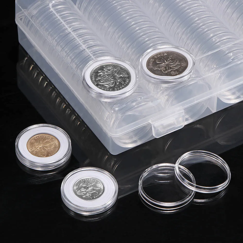 

Coin Storage Box Coin Holder Case Plastic Storage Organizer Box With100 Pieces 30mm Coin Capsules For Coin Collection New