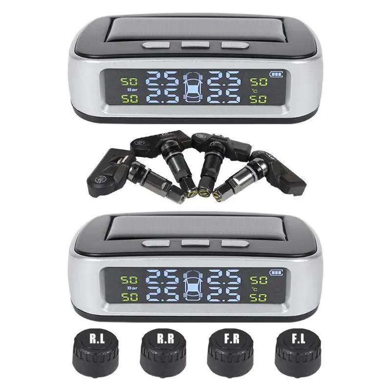 T03 Солнечная Беспроводная Автомобильная TPMS ЖК-система контроля давления в шинах с 4 внутренними/внешними датчиками