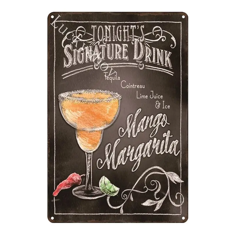 [Luckyaboy]Martini Mojito Cocktail Vintage Tin Signs Wall Plaque Custom Metal Painting Antique Gift home bar Pub Decor AL035 - Цвет: UV1561