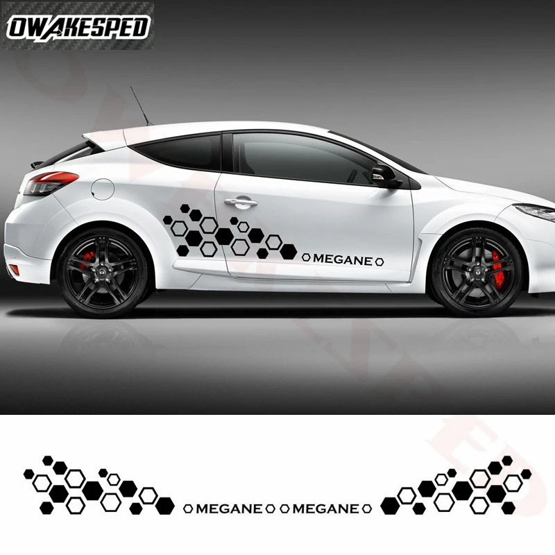 両サイド車のドアサイドステッカールノーメガーヌ2 3 4 09 レーススポーツ六角デザインビニールデカール自動車ボディストライプ 車の ステッカー Aliexpress