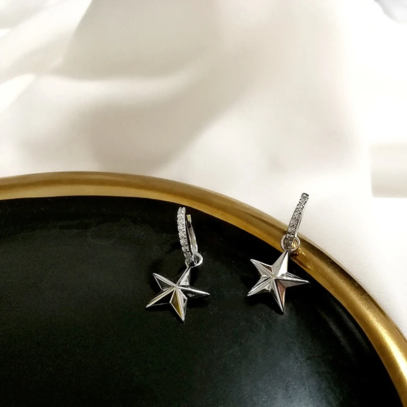 Серьги из стерлингового серебра 925 пробы, модные короткие серьги-капли со звездами, индивидуальные милые трендовые серебряные серьги для девушек, ювелирные изделия для ушей