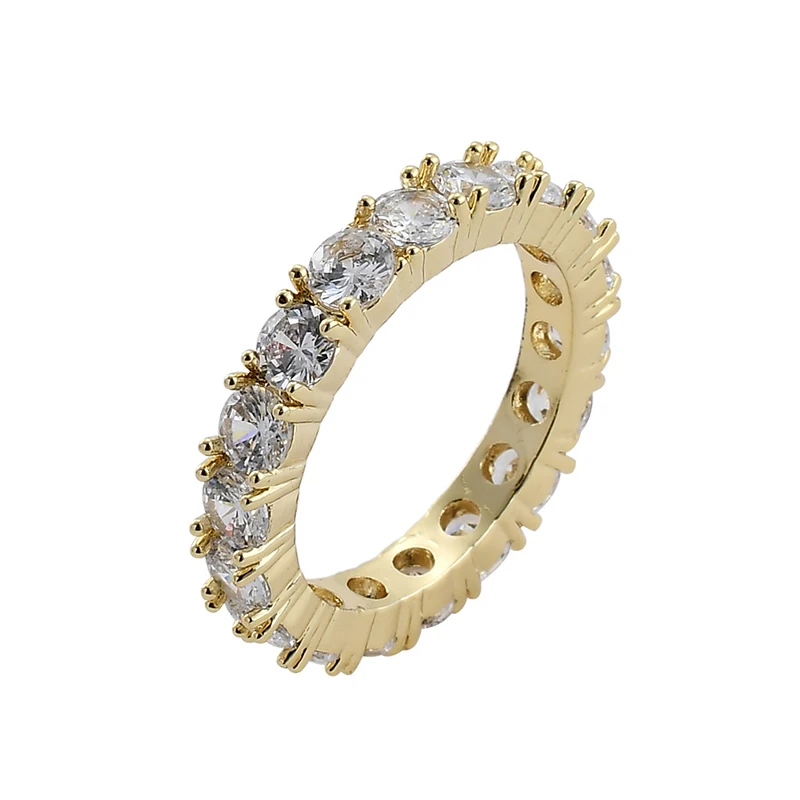 Кольца в стиле хип-хоп с кубическим цирконием ААА для женщин и мужчин, 1 ряд CZ, теннисная цепь, кольцо для мужчин и женщин, ювелирные изделия, золото, серебро