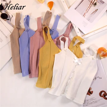 

HELIAR Bow Neck топ With Buttons Female Sexy Skinny Crop Tops Women Spaghetti Cute Camis For Women 2020 Summer топ женский