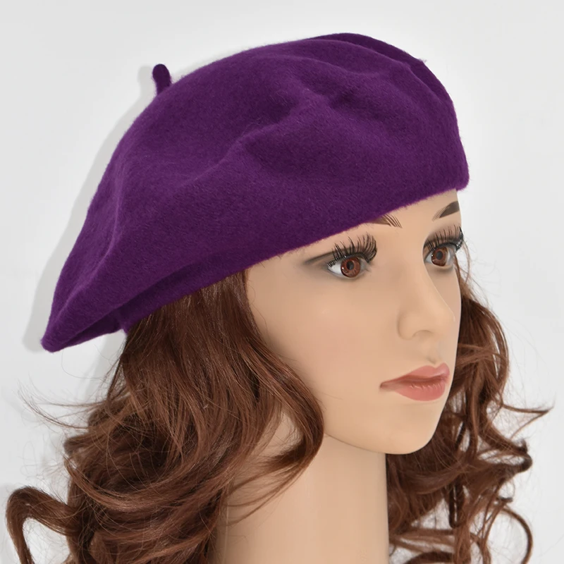 mens knit beret DOUBCHOW Women's Light Weight Artist French Style Beret Hats Teenage Girls Wool Blending Solid Color Pink Purple Baret Flat Hat men's cotton beret hat