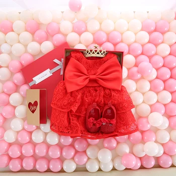 

Yoliyolei infant dress gift box red color ball gown+shoes+hairband+socks sets new born baby 0M-12M Baby Girl clothing boxes Set