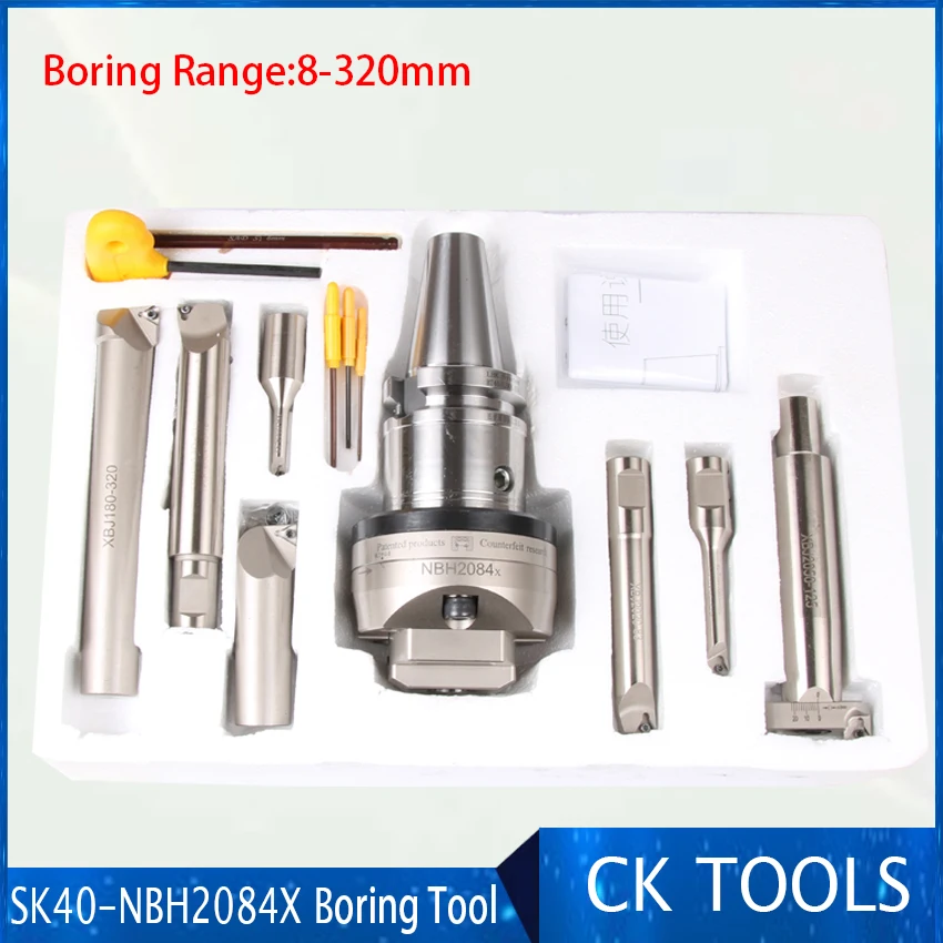 Boring system DIN69871 SK40 NBH2084X high Precision 0.005mm NBH2084 boring head with 7Ppcs XBJ boring bars CNC tools