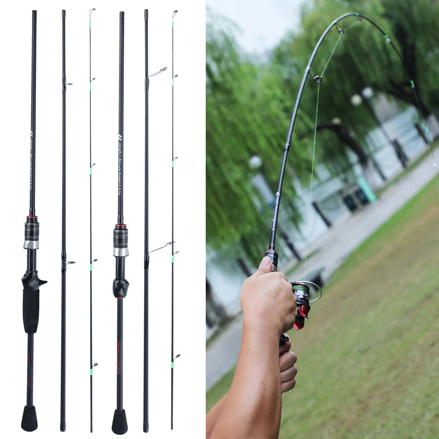 4 Sections Lure Fishing Rod Spinning/Casting Fishing Pole H Power