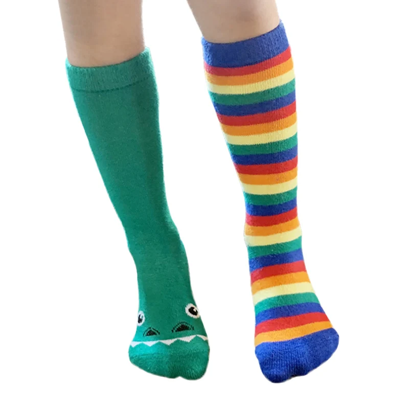 Cute Hot Baby Girl Boy Party Infant Children Soft Crib Leg Socks Asymmetric Cartoon Stripe Design Cotton Long Warmer | Детская одежда и