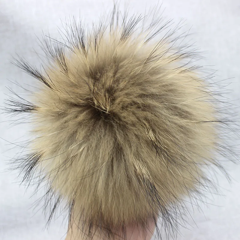 Big Colorful Fluffy Real Fur Fox Raccoon Pompoms With Button DIY Poms Balls Natural Fur Pompon For Hats Caps Shoes Whosale