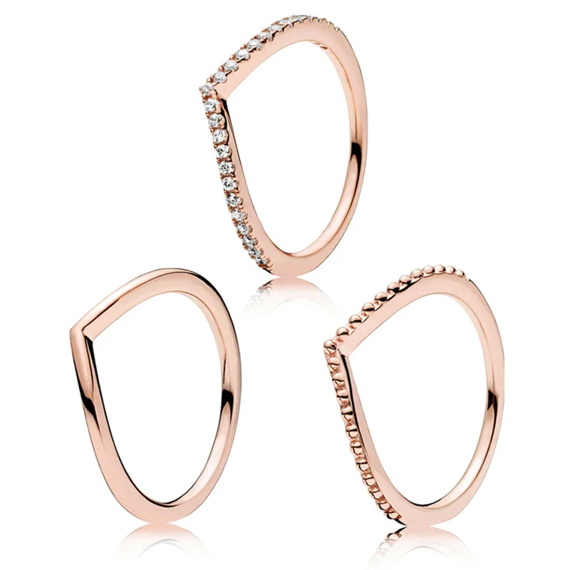 

Classic Fashion Pan 1:1 S925 Silver Rose Gold Ring V-shapet elegant temperament water droplet couple Lovers wearing Rings gift