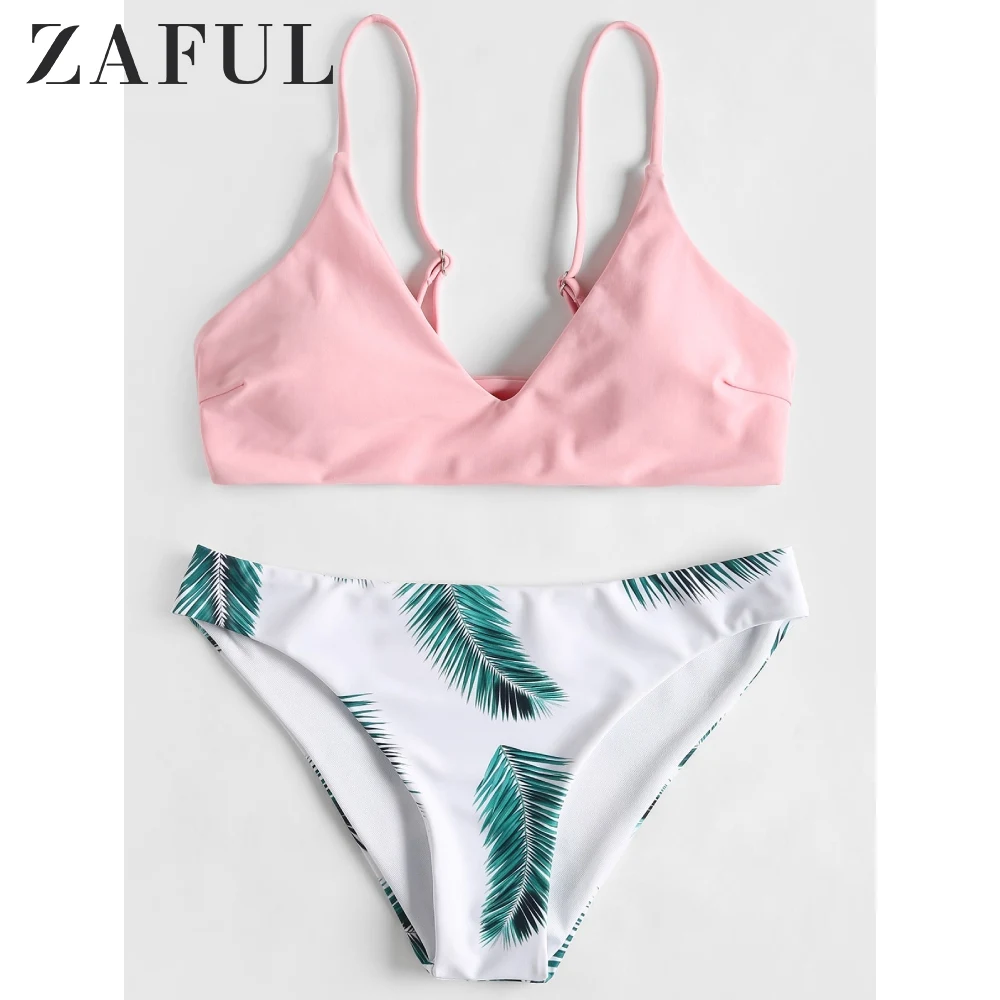 ZAFUL цветочный лист печати Бикини Набор Тропическое неоновое бикини эластичный