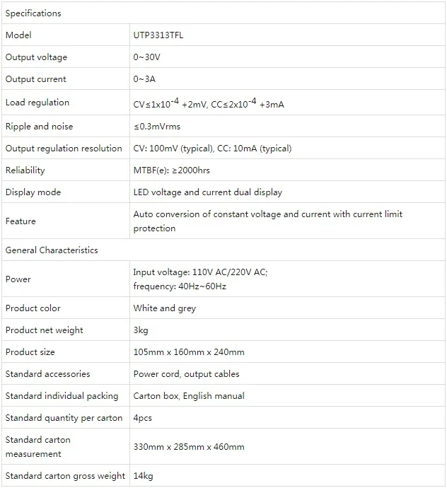 Uni-t UTP3313TFL источник питания постоянного тока Ограничение тока Выходное напряжение высокая точность функция тока 0~ 30 в