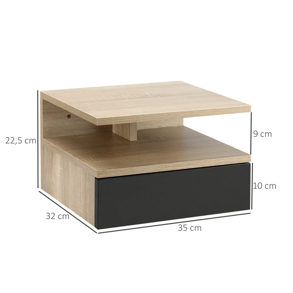 HOMCOM Set Di 2 Comodini Galleggianti A Muro Con Cassetto - Bianco 43x36,5x30,5 Cm Per Camera Da Letto