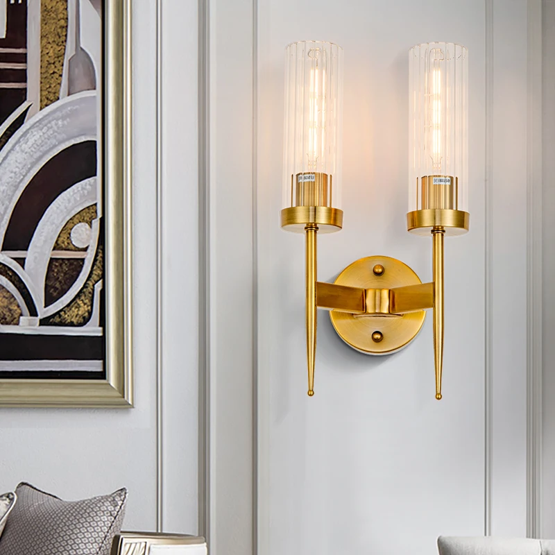

Modern Stylish Double-headed Column Glass Wall Lamp have Gold Sconce Indoor Light For Bedroom Living Room Sofa Walls Lighting