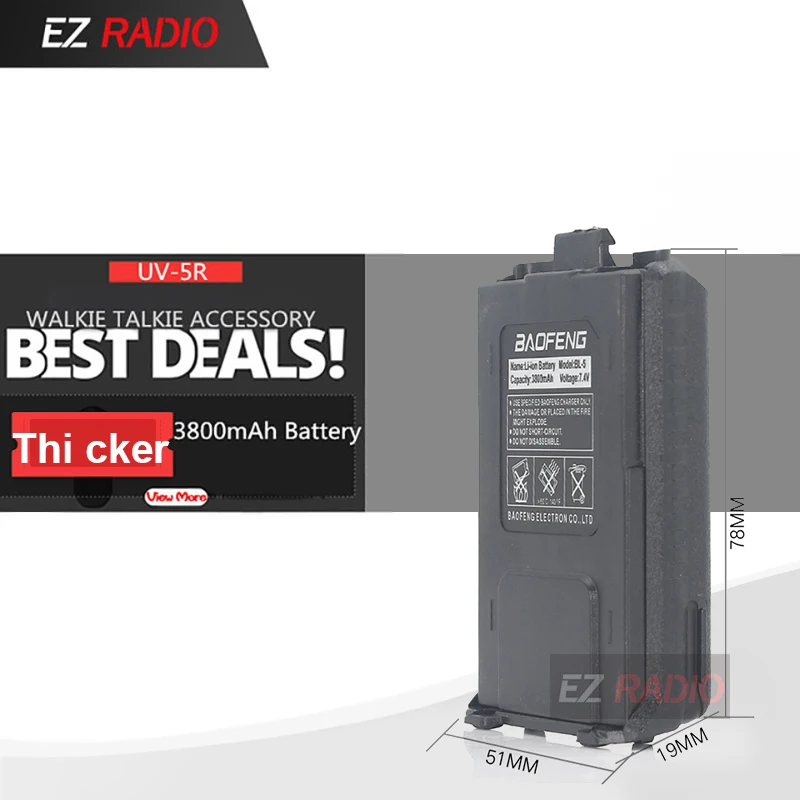 Black 3800 USB Зарядное устройство кабель для BAOFENG UV-5R UV-5RA UV-5RE увеличить 3800 мА/ч, UV-82 Батарея usb-кабель Baofeng UV 5R Батарея зарядный кабель - Цвет: Black 3800