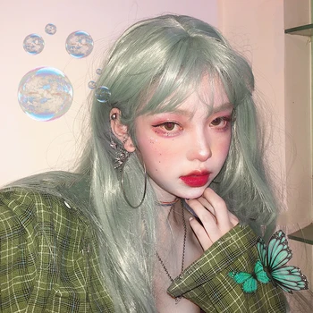 

TALANG Lolita 60CM Long Straight Green Ombre Hair Bangs Cute Party Synthetic Cosplay Wig