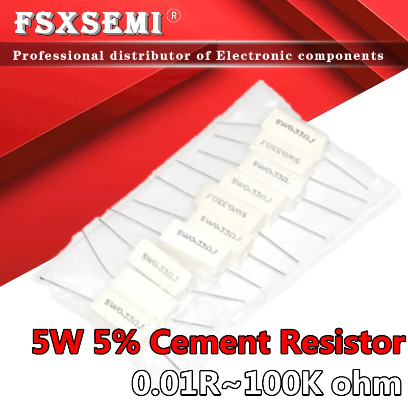 10pcs 5W 5% Cement Resistor Power Resistance 0.1 -10K 0.01R 0.1R 1R 10R 100R 0.22 0.33 0.5 1 2 8 10 15 100 1K 10K ohm BPR56 | Электронные