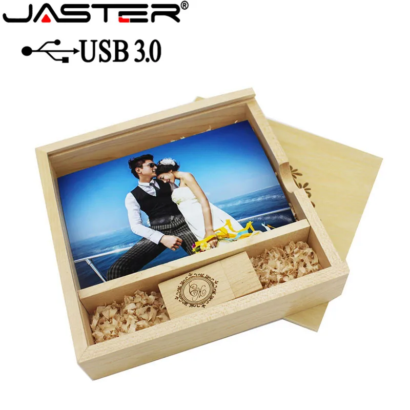  JASTER USB 3.0 Photo Album Wood usb+Box usb flash drive Memory stick Pendrive 4GB 16GB 32GB 64GB Ph