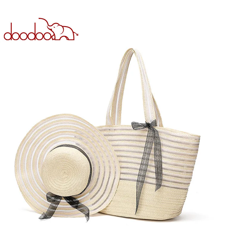 

DOODOO Woven Bag Female 2020 Spring and Summer New Fashion Handbag Shoulder Straw waterproof female bag Beach Hat Suit