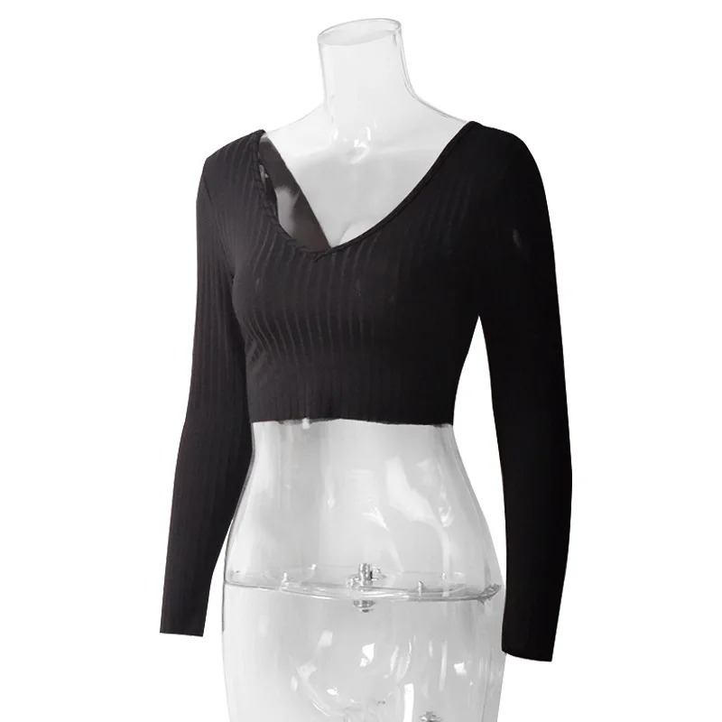 

Latest New Sleek V-Neck Long-sleeved Shirt with The Night Tight Sexy T-shirt T-shirt Women's Crop Tops White Crop Top Sexy Top