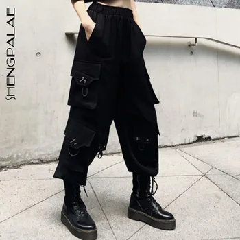 

SHENGPALAE 2020 Autumn Vintage Patchwork Joggers Sweatpants Harajuku Woman Trousers Elastics Personality High Waist Pants ZA2581