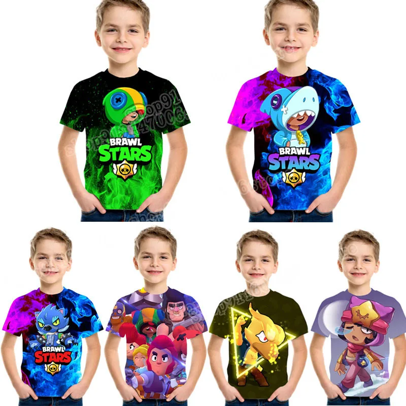 Camiseta de manga corta de Brawling Stars para niños, ropa para niños, impresión Digital 3D, estilo de moda, camisetas sueltas de verano, regalo