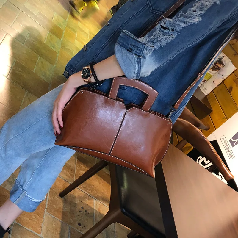 EBOYU сумка из натуральной кожи женская кожаная сумка и кошельки стильная женская мини сумка через плечо винтажная сумка-портфель#2111 - Цвет: Brown