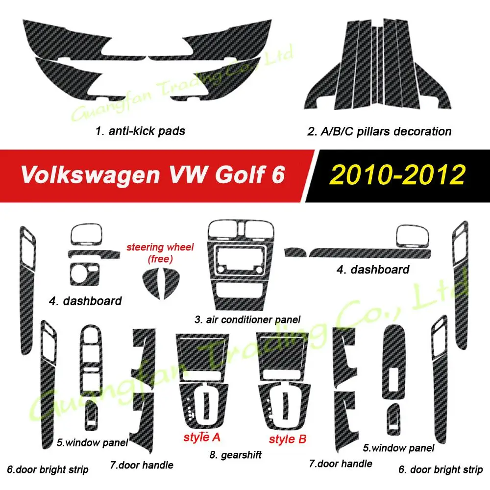 

Внутренняя отделка автомобиля из углеродного волокна для Volkswagen VW Golf 6 GTI MK6 R20 2010-2012 3D/5D, декоративные аксессуары