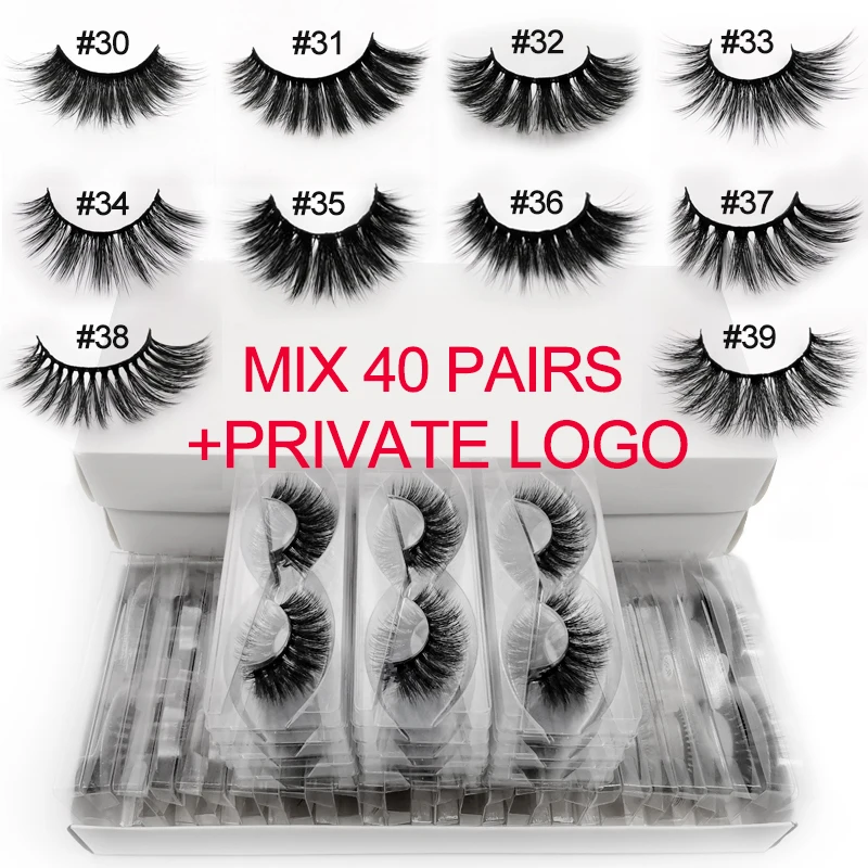

Wholesale mink false eyelashes 20/30/40/50/100 pairs private logo fake lashes natural long makeup lash extension cilios in bulk