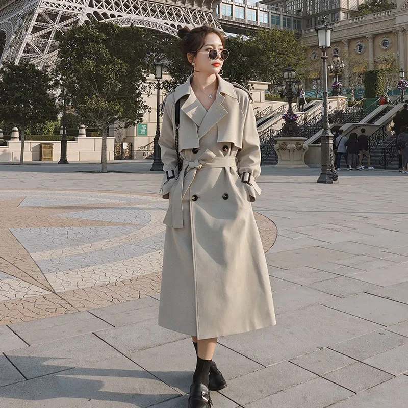 

Photo Shoot Trench Coat Women's Mid-length 2020 Spring Clothing New Style Korean-style Waist Hugging Slimming Double Breasted ov
