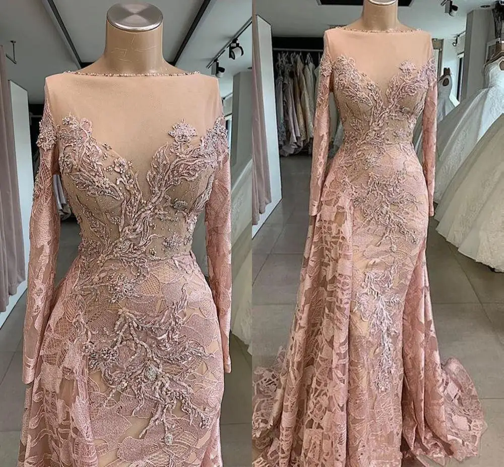 

2020 Luxurious African Dubai Prom Dresses Sheer Neck Lace Beaded Prom Dresses Mermaid Vintage Formal Party Event Pageant Gown