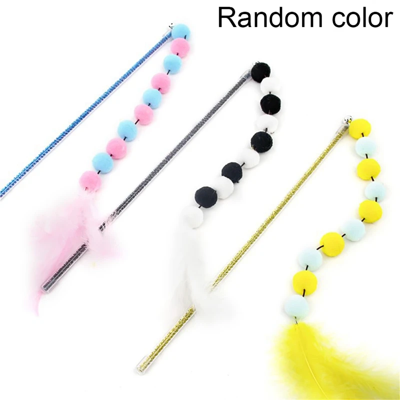 1pc Cat Feather Teaser Toy Interactive Funny Kitten with Bell Cats Toys Pom Wand Pet Supplies Random Color | Дом и сад