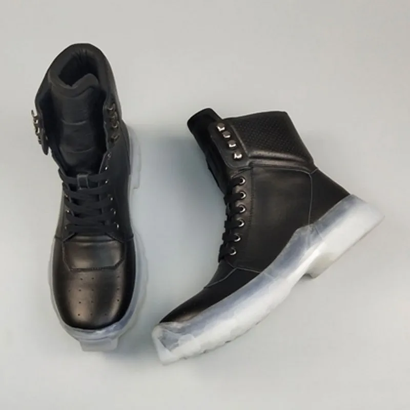 Мужская обувь с высоким берцем; зимние ботинки из натуральной кожи на платформе со шнуровкой; модные рабочие ботильоны; роскошные кроссовки...