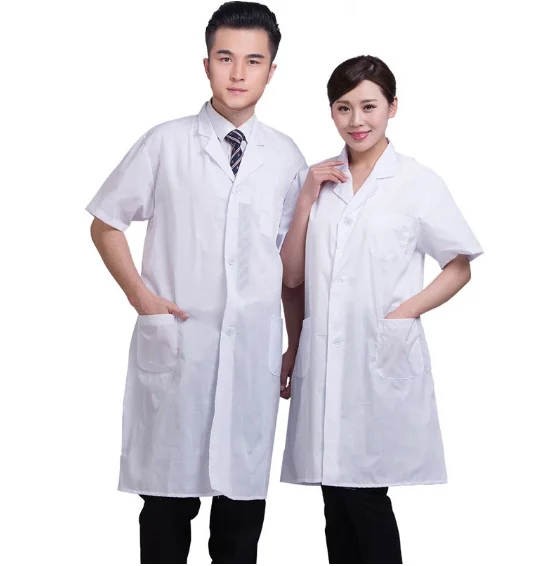 

Summer Unisex White Lab Coat Short Sleeve Pockets Uniform Work Wear Doctor Nurse Clothing