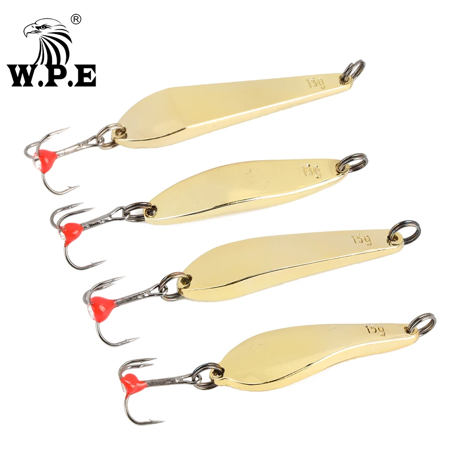 

W.P.E Ice Fishing Lure 1pcs 5g/10g/15g/20g Hard Fishing Lure Treble Hook 8#/10#/12# Metal Spoon Lure Balancers Wobbler Pesca