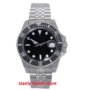 

Sapphire glass Parnis 40mm black sterile dial luminous marks ceramic bezel jubilee-band miyota automatic movement men's watch