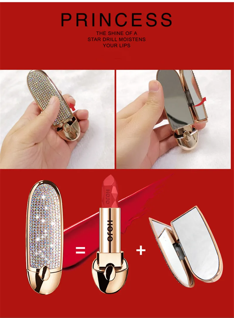 Сменный Чехол-книжка HOJO Brilliant Star Gem Lipstick с зеркальным блеском для губной помады