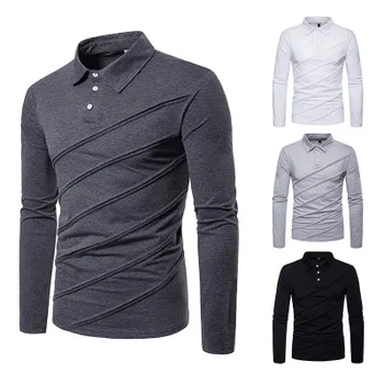 Men's polo shirt autumn and winter new fashion european size men's casual polo shirt stitching men's undershirt P045 1