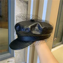 01910-yuchun-mesh искусственная кожа сетка черный модный стиль женские козырьки Кепка женская шляпа для отдыха