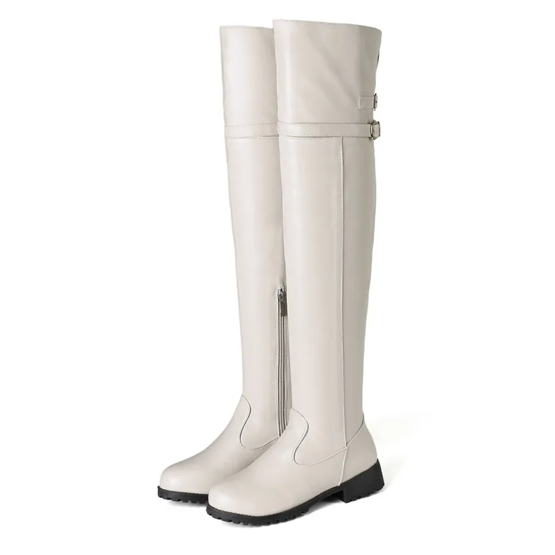 MoonMeek plus size 34-48 fashion ladies autumn winter boots round toe over the knee boots zip low heels women boots new - Цвет: Бежевый