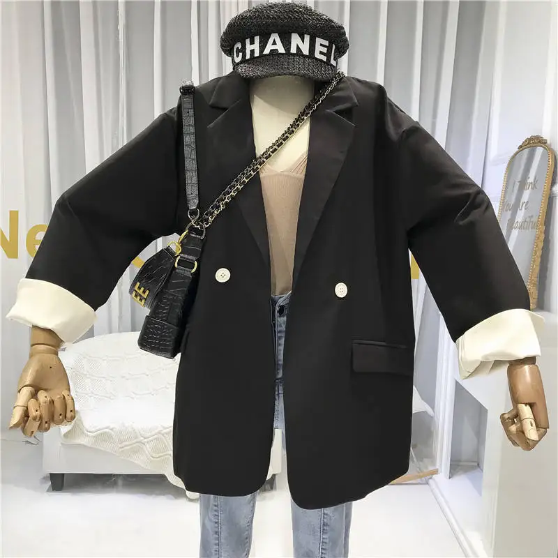 

Women Jacket Blazer 2020 New Spring Fall Women Suit Jacket Female Blazer Feminino Double Breasted Loose Pink Black Outerwear