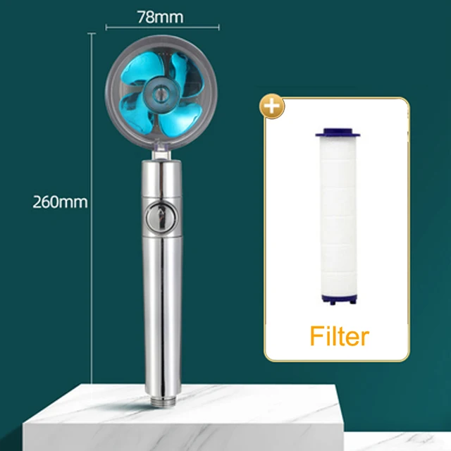 2021 Shower Head Water Saving Flow 360 Degrees Rotating With Small Fan ABS Rain High Pressure spray Nozzle Bathroom Accessories A Blue 1x Filter