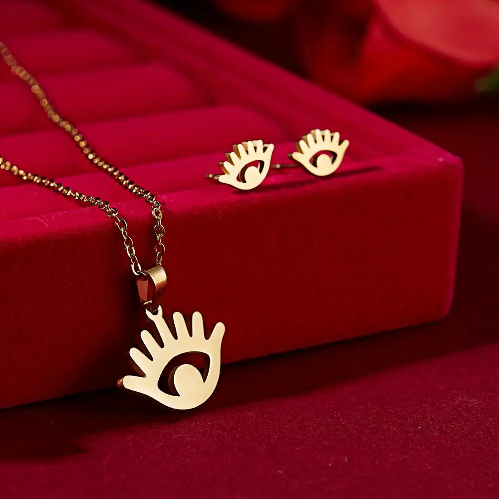 RINHOO Flower Gold Color Stainless Steel Sets For Women Smile Face Butterfly Fish Bone Necklace Earring Set Wedding Jewelry - Image 4