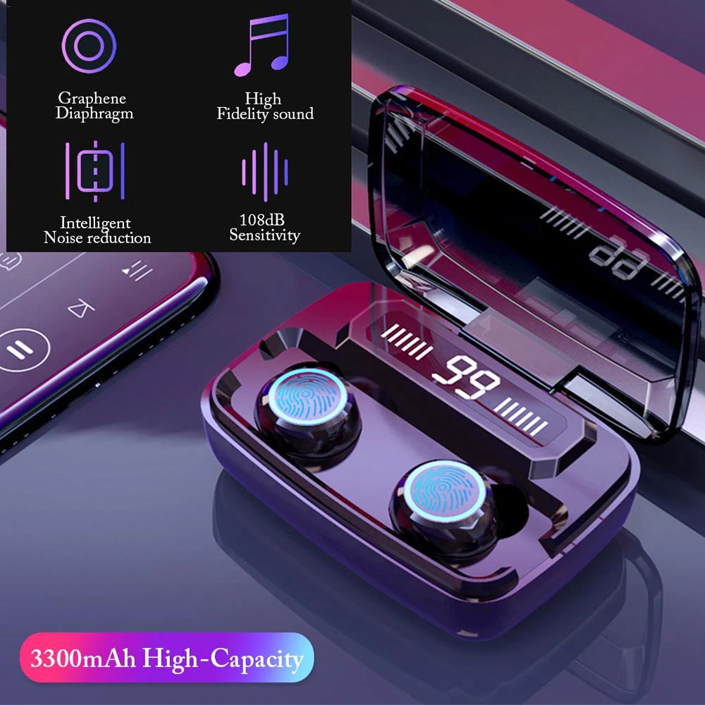 F9 TWS Bluetooth 5 0 headphone Wireless Earphone Touch Control Waterproof 9D Stereo sport Gaming Headset LED Display With Mic